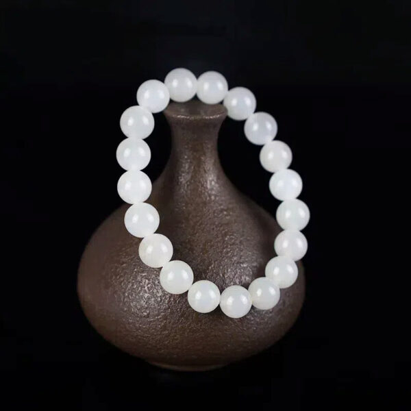 White Harmony Bead Bracelet - Hetian Jade