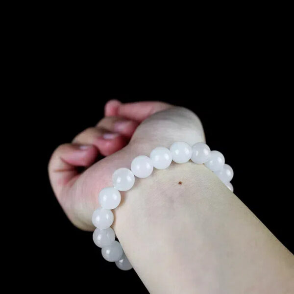 White Harmony Bead Bracelet - Hetian Jade